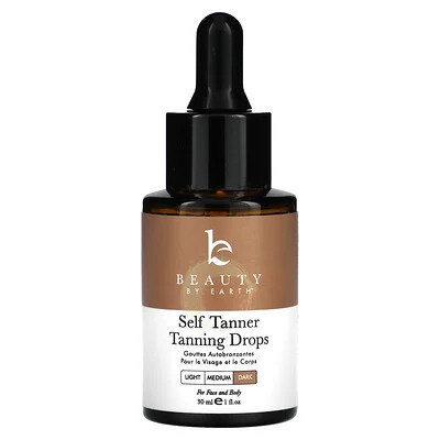 Beauty By Earth, Self Tanner Tanning Drops, Dark, 1 fl oz (30 ml) | iHerb