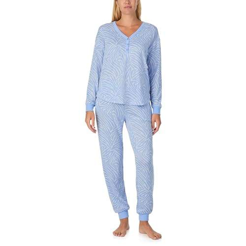 kate spade new york Women's 2-Piece Long Sleeve Henley Top & Jogger Pant Pajama Set, Brushed Cozy Soft Jersey, Ribbed Cuffs, Blue Classic Zebra, Medium | Amazon (US)