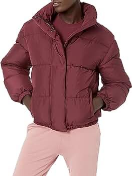 Amazon.com: Daily Ritual Women's Mock-Neck Short Puffer Jacket, Velvet Dusty Pink, Large : Clothi... | Amazon (US)