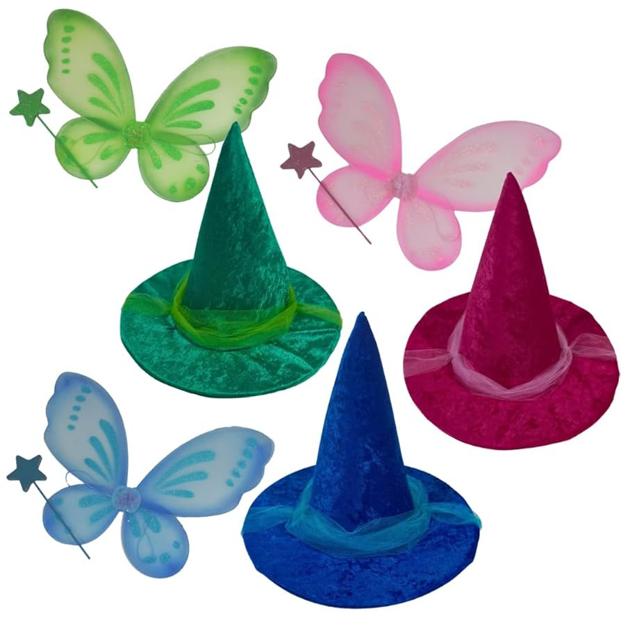 Sleeping Beauty Good Fairy Hats, Wings and Wands (Set of 3 - Flora Pink, Merryweather Blue, and F... | Amazon (US)
