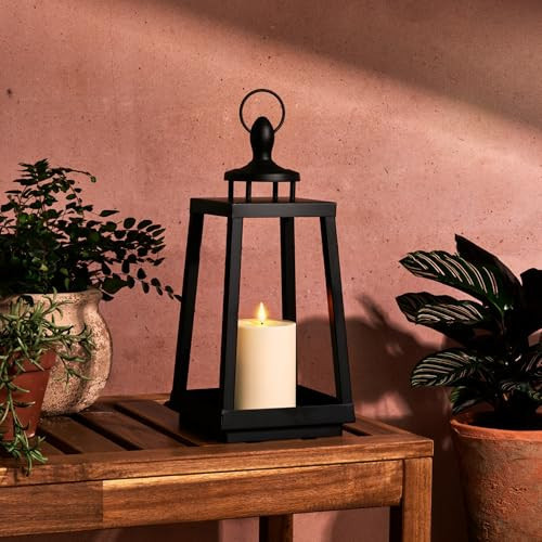 LampLust Black Lanterns Decorative Outdoor Lantern, 13 Inch Black, Battery Powered, Metal with No Glass, Indoor Outdoor Lanterns for Patio Waterproof, Spring Front Porch Floor Patio Home Decor | Amazon (US)