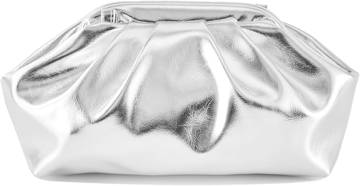 Huralona Dressy Pleated Vegan Leather Clutch Ruched Bag Purse Metallic PU Clutch Cloud Dumpling B... | Amazon (US)