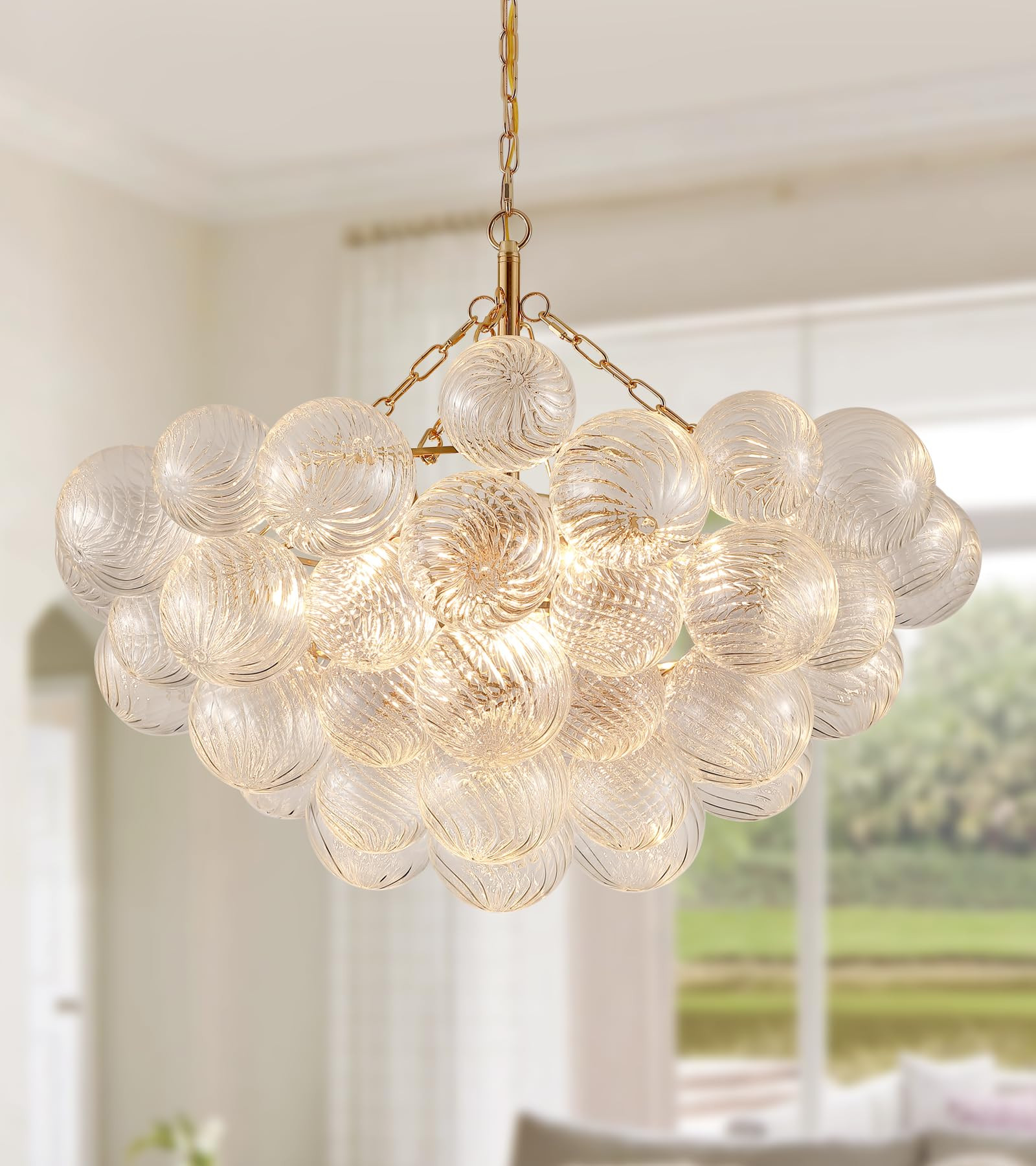 Modern Glass Chandelier,9 Light Nordic Bubble Ball Swirled Glass Globe Gold Large Pendant Light F... | Amazon (US)