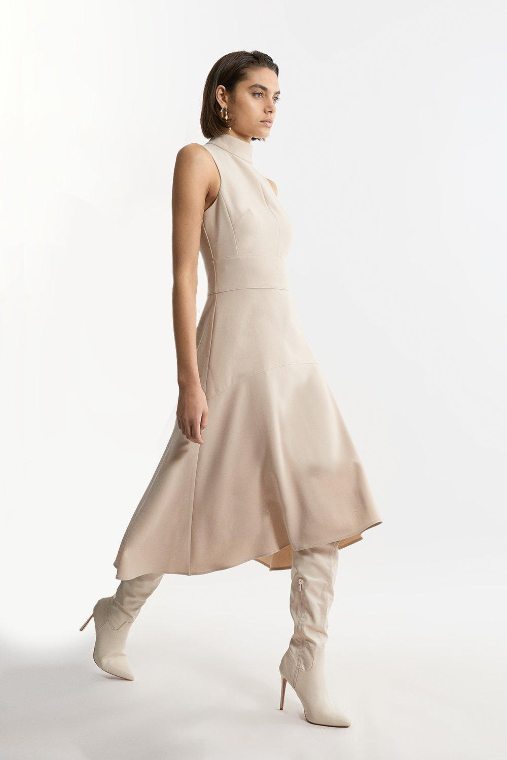 Compact Stretch Essential High Low Midi Dress | Karen Millen UK + IE + DE + NL