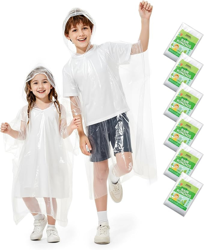 Hitituto Rain Ponchos Family Pack Kids– 6/12/24 Pack Disposable Poncho with Hood, Clear & Assor... | Amazon (US)