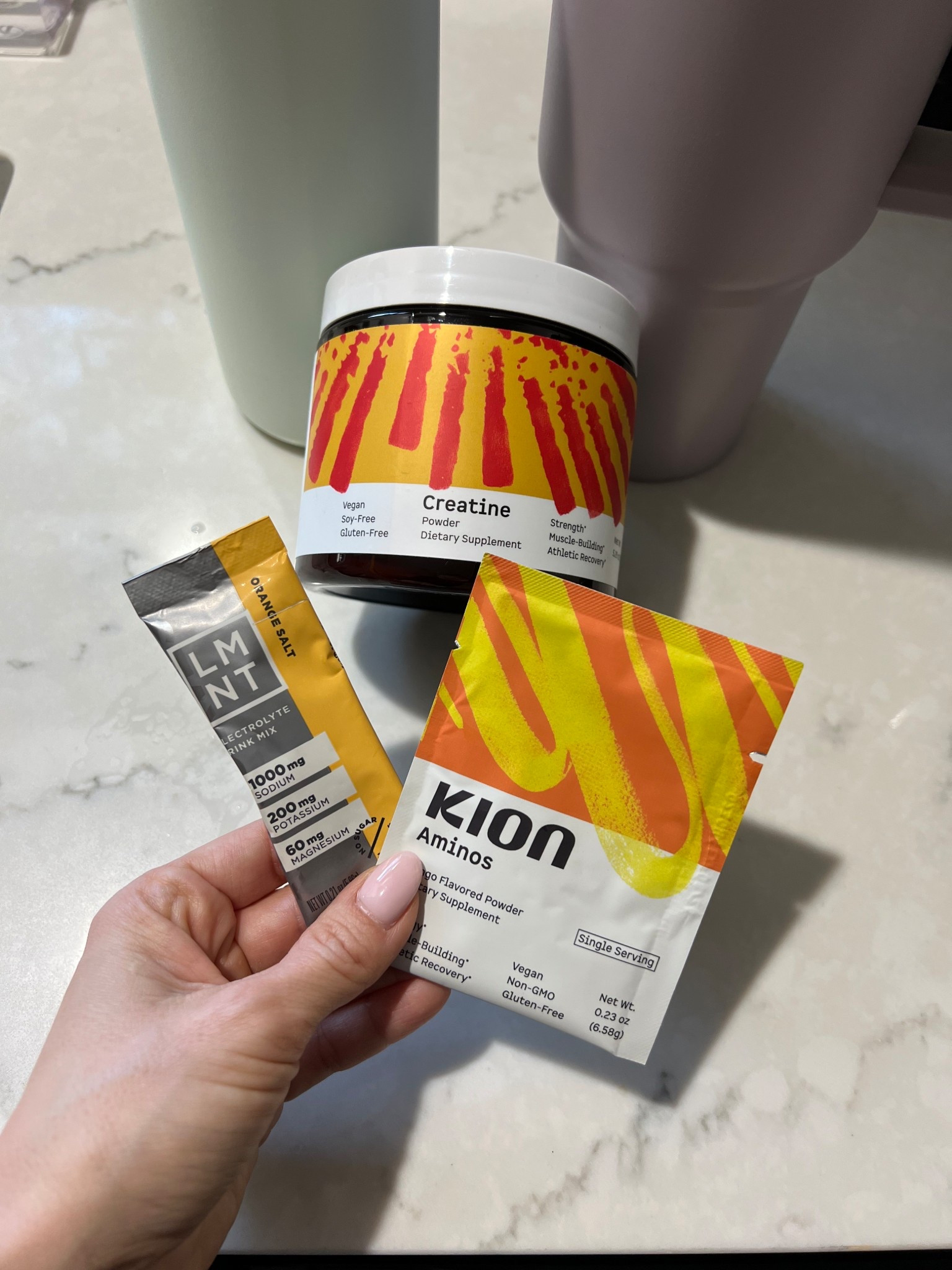 loving this morning habit stack! helps with muscle building,recovery, performance, and hydration!! @drinklmnt in the morning/throughout the day till I finish the 40oz, @kion Creatine + aminos pre and during my workout. 

#LTKActive #LTKOver40