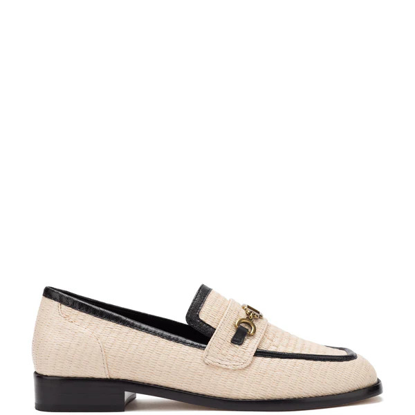 Patricia Loafer In Natural Raffia and Black Leather | Larroude