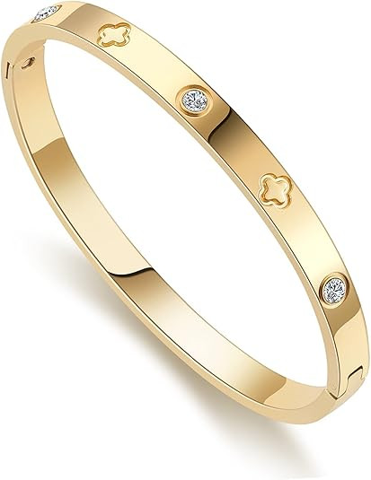 RIMRIVA 18K Gold-plated Bracelets for Women Friendship Love Bangle Bracelets Stainless Steel Brac... | Amazon (US)