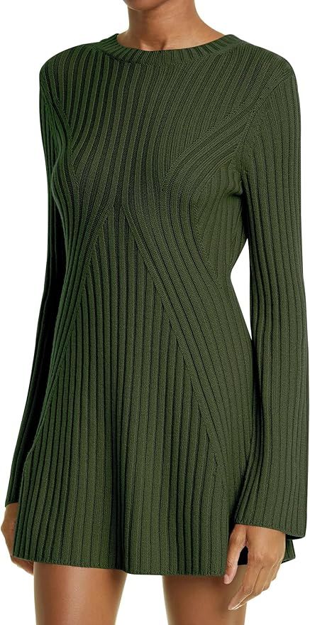 Ugerlov Women's 2023 Trendy Fall Long Sleeve Sweater Dress Round Neck Pullover Sweater Ribbed Kni... | Amazon (US)
