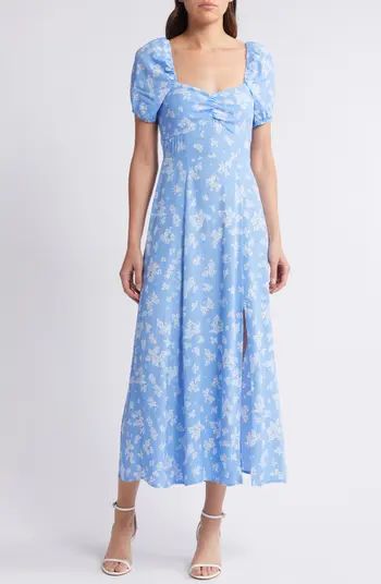 & Other Stories Floral Puff Sleeve Midi Dress | Light Blue Dress | Baby Blue Dress | Nordstrom