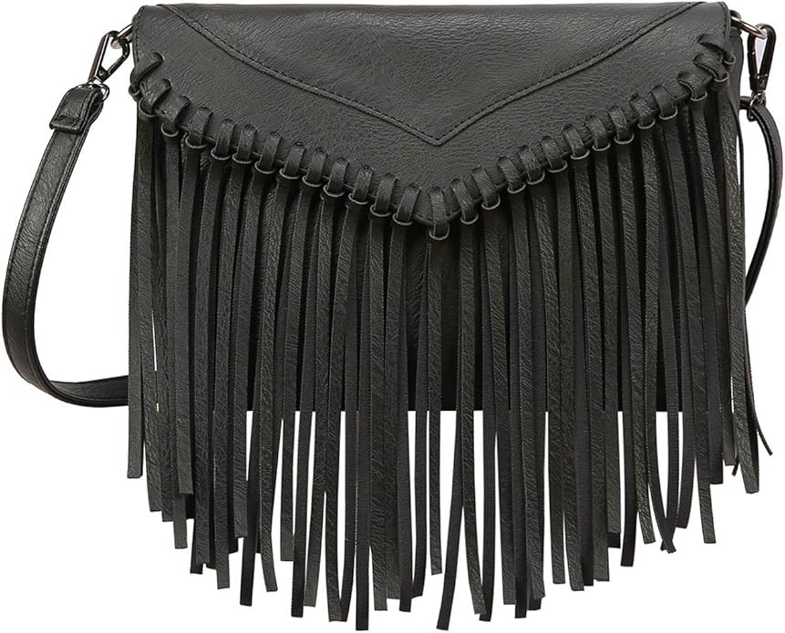HDE Women's PU Leather Hobo Fringe Crossbody Tassel Purse Vintage Small Handbag | Amazon (US)