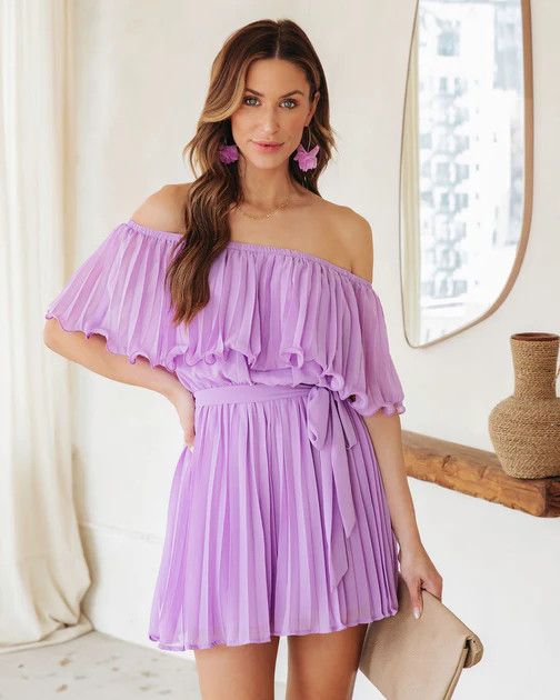Paola Pleated Off The Shoulder Romper - Lilac - SALE | VICI Collection