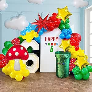 Red Blue green Yellow balloon garland Kit 130Pcs with Cloud mushroom Star balloons for Cartoon & ... | Amazon (US)