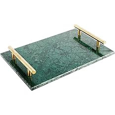 HighFree Marble Stone Decorative Tray, Handmade Nightstand Tray with Copper-Color Metal Handles f... | Amazon (US)