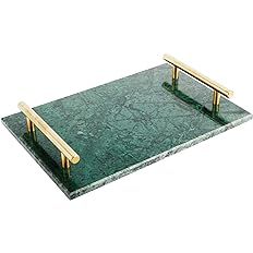 HighFree Marble Stone Decorative Tray, Handmade Nightstand Tray with Copper-Color Metal Handles f... | Amazon (US)