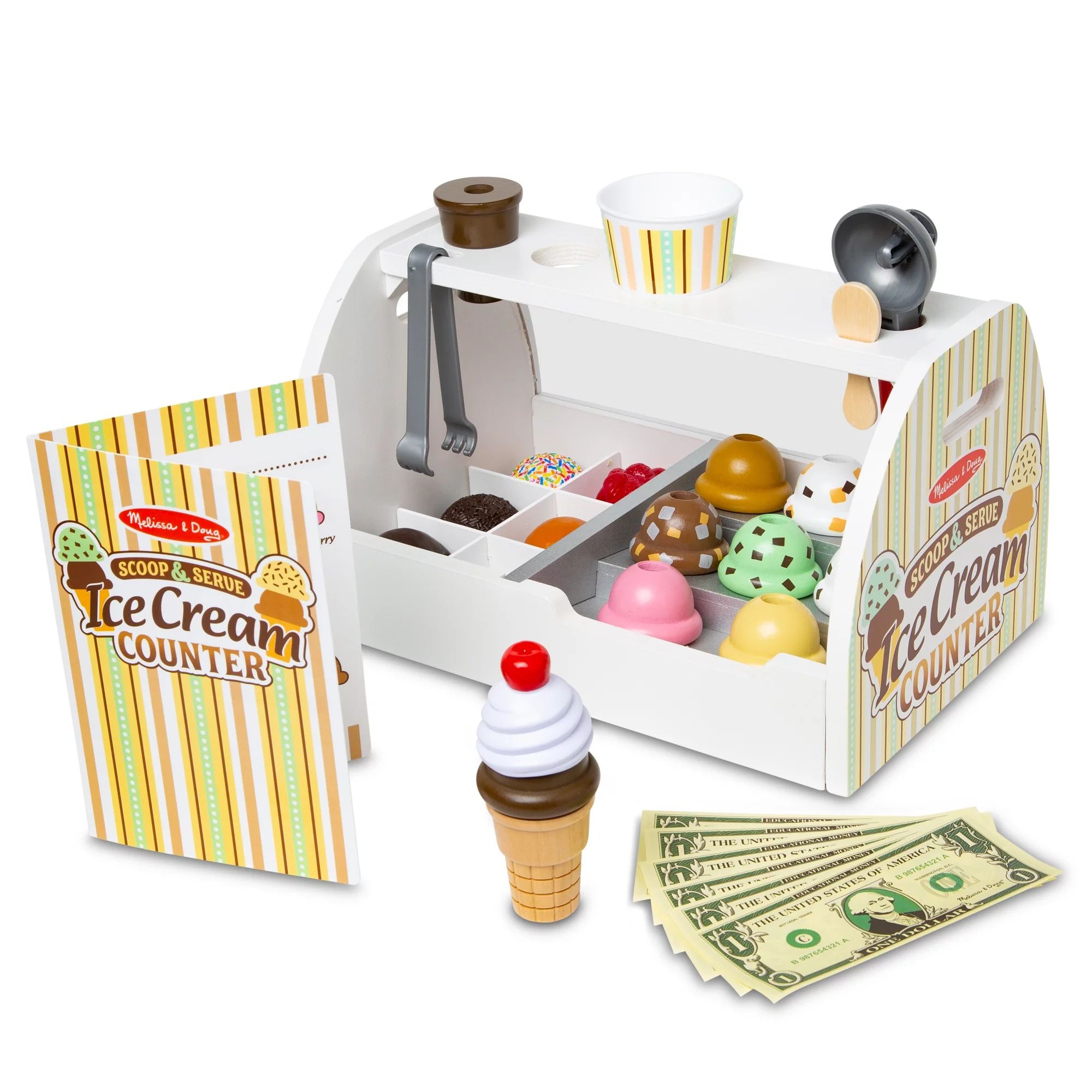 Melissa & Doug Wooden Scoop and Serve Ice Cream Counter (28 pcs) - Play Food and Accessories | Walmart (US)