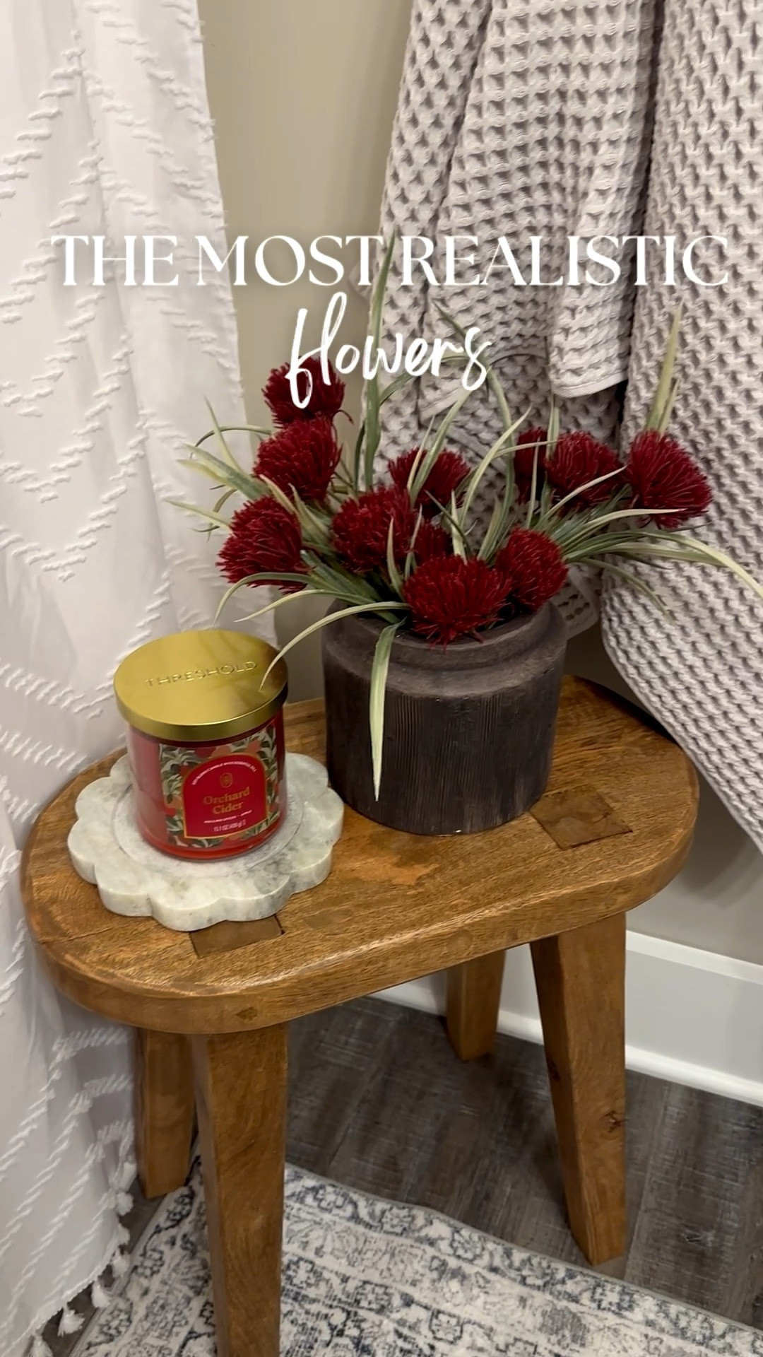 I found the most realistic flowers for my bathroom! Obsessed with the deep red. I have 4 stems in my vase/planter. 

Home decor, bathroom decor, wood stool, farmhouse decor, fall decor 

#LTKFindsUnder50 #LTKFindsUnder100 #LTKHome