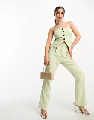 4th & Reckless Petite tailored bandeau top and trouser co-ord in green | ASOS (Global)