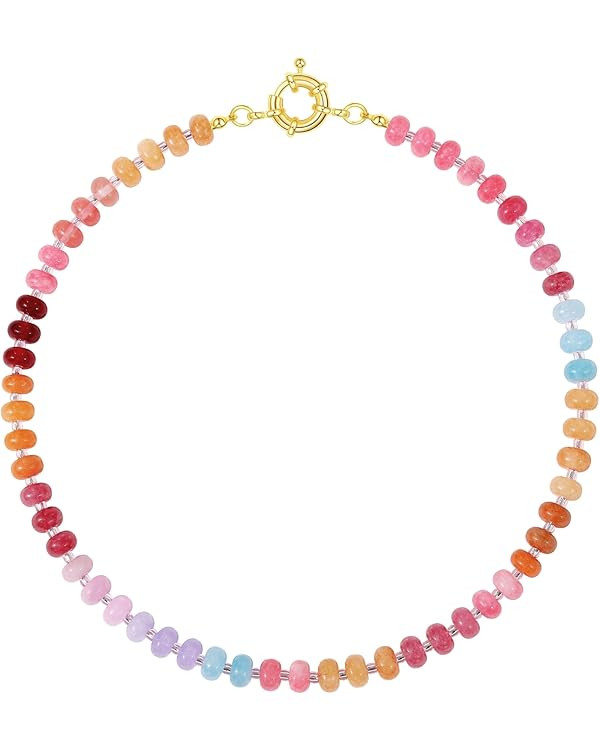 KELORIS PATH Beaded Gemstone Necklaces for Women, Boho Colorful Bead Choker Necklace, Natural Sto... | Amazon (US)