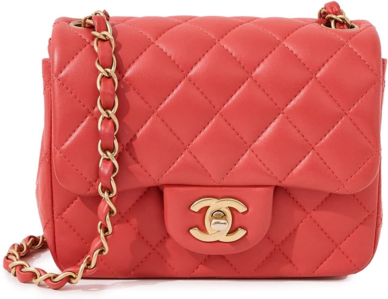 CHANEL Women's Pre-Loved Red Lambskin Square Flap Mini Bag | Amazon (US)