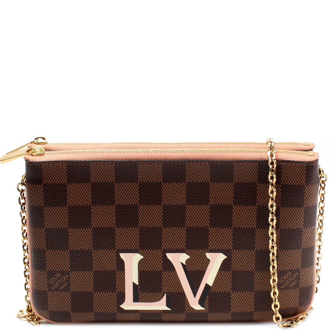 Pochette Double Zip Damier Ebene | Keeks Designer Handbags