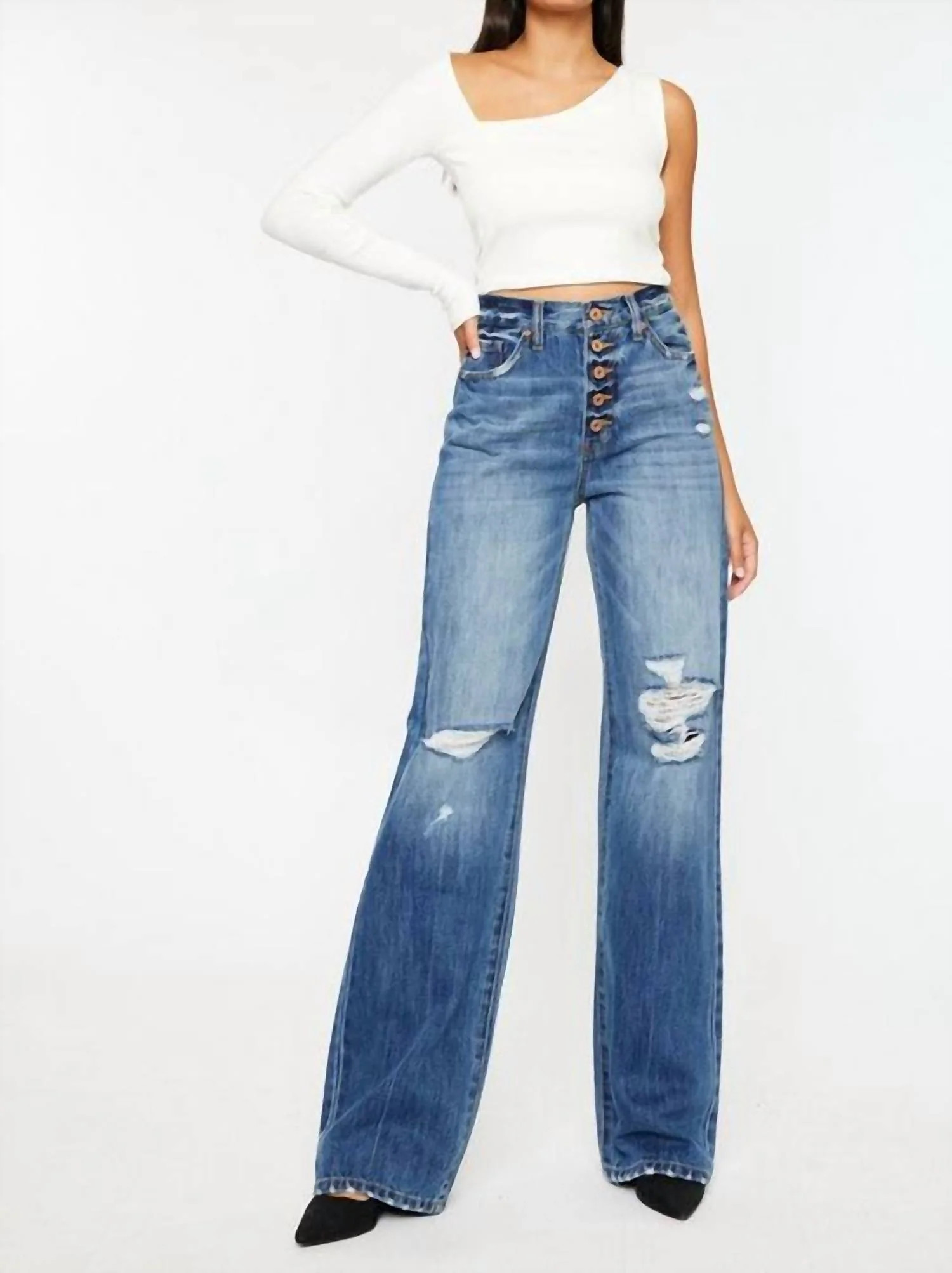 Pretty Fly Flare Jean In Medium Stone Wash | Shop Simon
