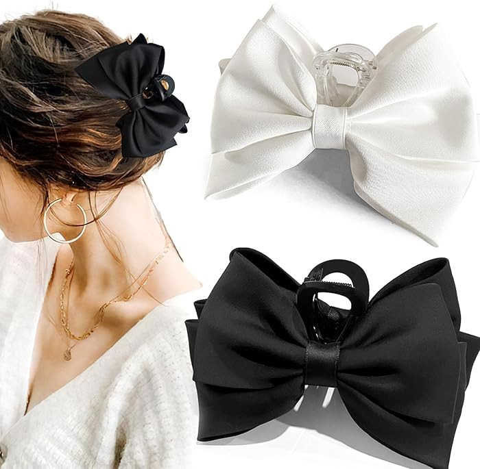 Bow Claw Clip,StrongHold Cute Bow Hair Claw Clips for Women Girls,Nonslip Silky Big Hair Bows Rib... | Amazon (US)