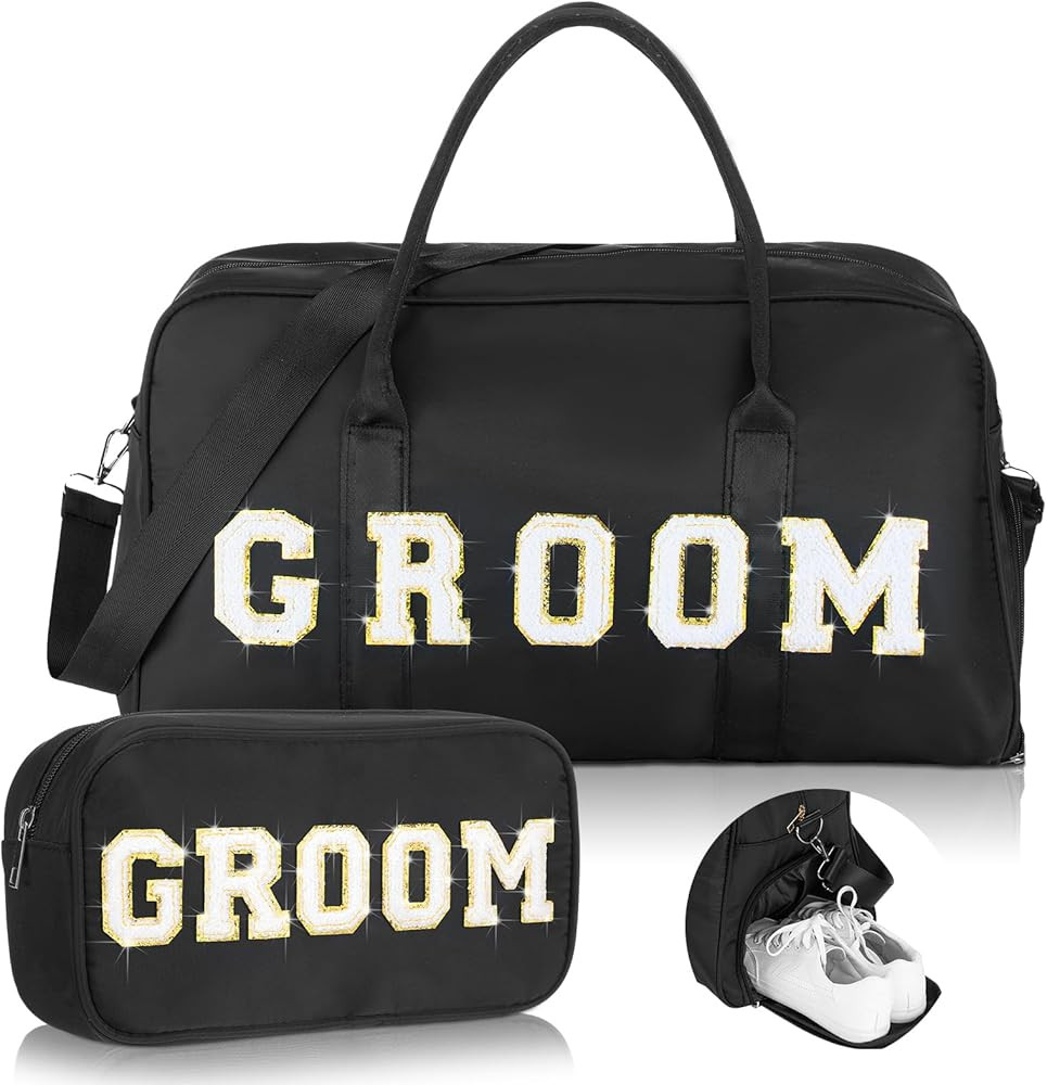 2 Pcs Wedding Weekender Bag Bride Groom Duffle Bag Chenille Letter Patch Travel for Bridal Shower... | Amazon (US)