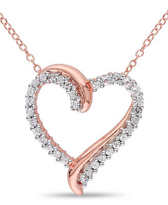 Created White Sapphire (3/4 ct. t.w.) Heart Pendant with Chain in 18k Rose Gold Over Silver - Mac... | Macy's