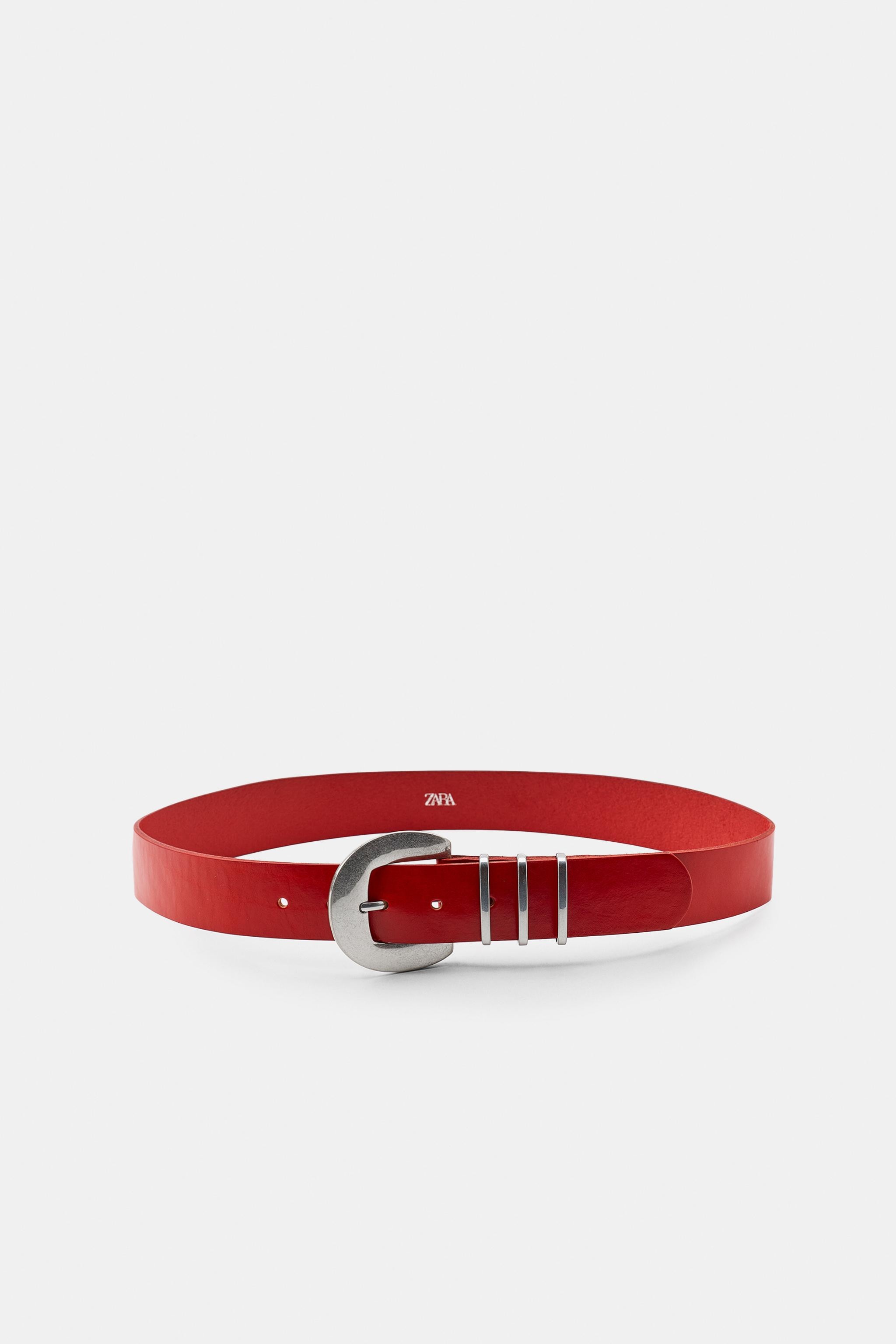 Model height: 176 cm4 cm wide belt made from 100% leather. Features a metal buckle with a triple ... | Zara IT
