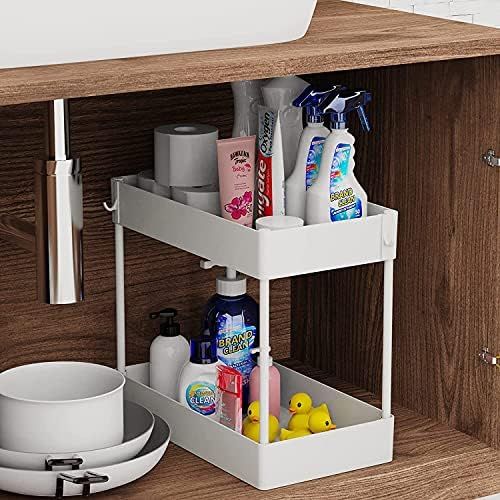 Under Sink Organizer, Under Bathroom Sink Storage 2 Tier Organizer Bath Collection Baskets with Hook | Amazon (US)