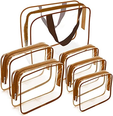 Clear Makeup Bags, APREUTY TSA Approved 6Pcs Cosmetic Makeup Bags Set Clear PVC w/ Zipper Handle Por | Amazon (US)