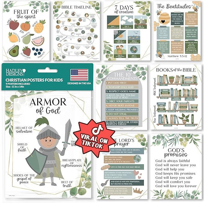 Hadley Designs Sunday School Decorations for Classroom – 9 Bible Posters for Kids, 11x14in Book... | Amazon (US)