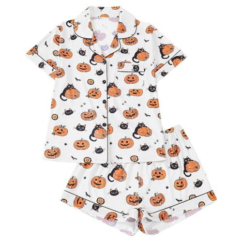 Pajamas for Women Sets 2 Piece Cute Print Shirts and Shorts Button Down Short Sleeve Pajama Set | Amazon (US)