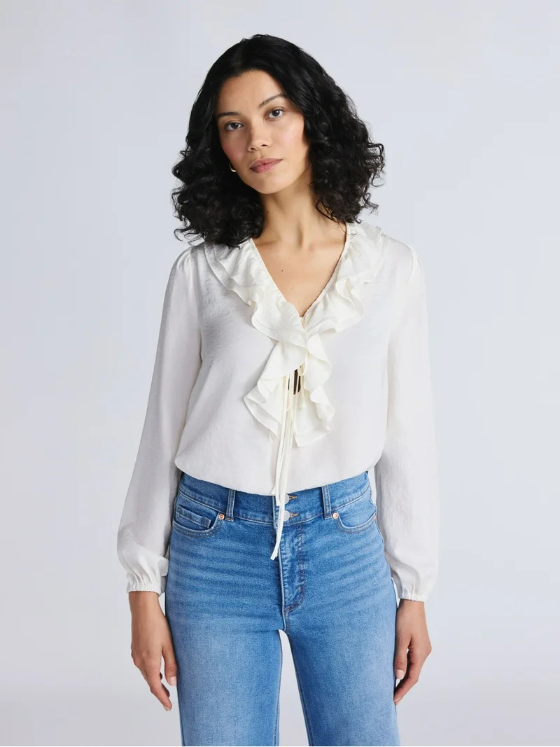 Sofia by Sofia Vergara Women's and Women's Plus Ruffle Neck Blouse, Sizes XS-4X | Walmart (US)