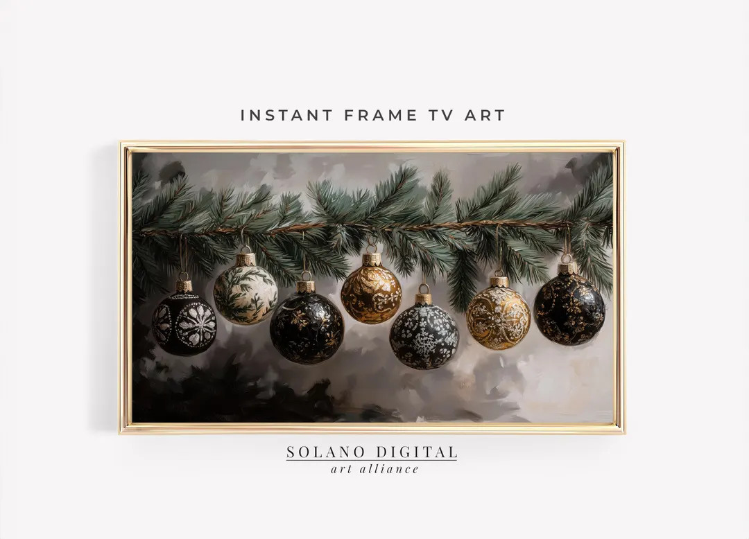 Frame TV Holiday Art: Vintage Ornaments in Black and Gold - Digital Download - Etsy | Etsy (US)