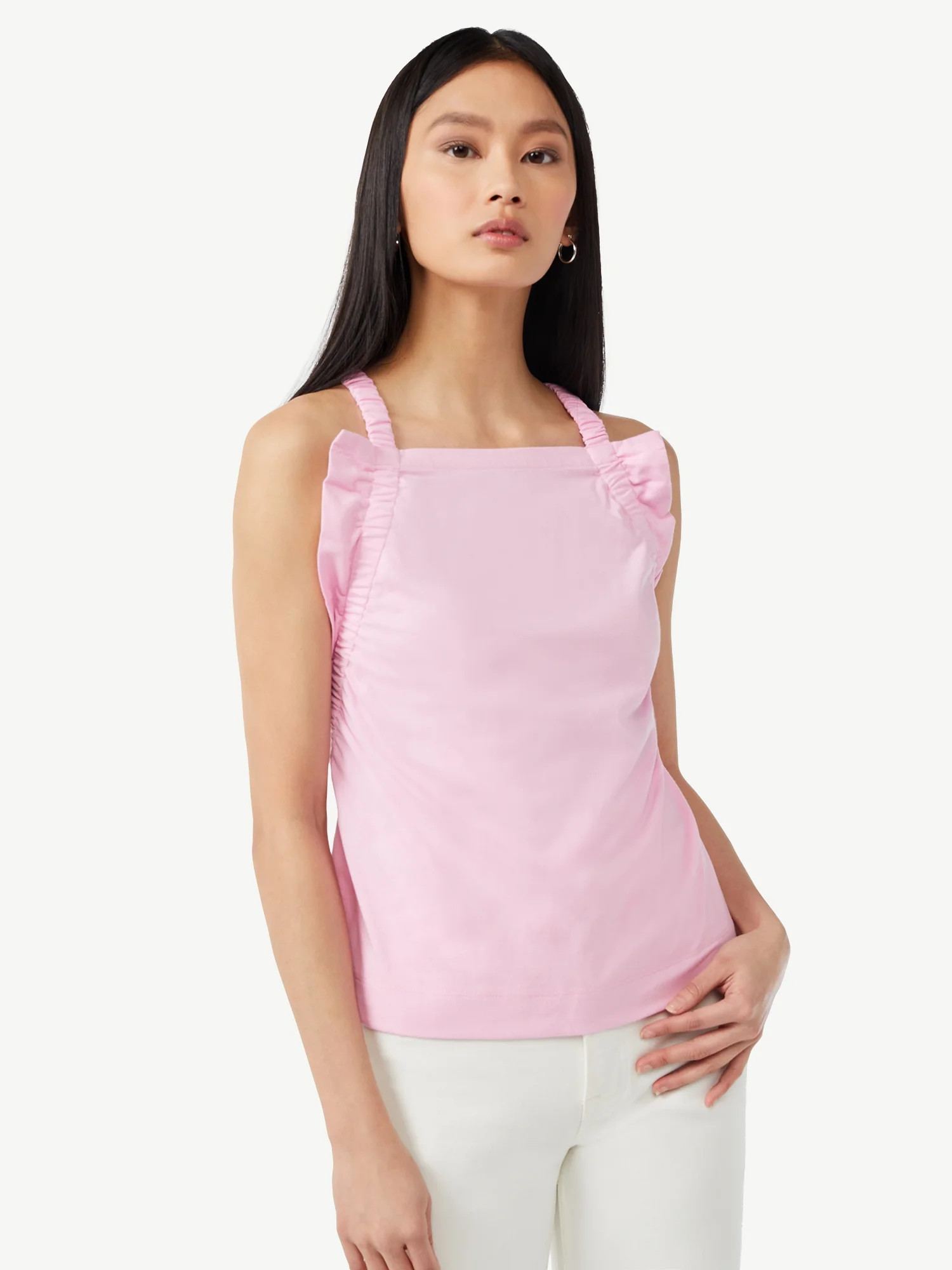 Free Assembly Women's Shirred Flounce Tank Top - Walmart.com | Walmart (US)