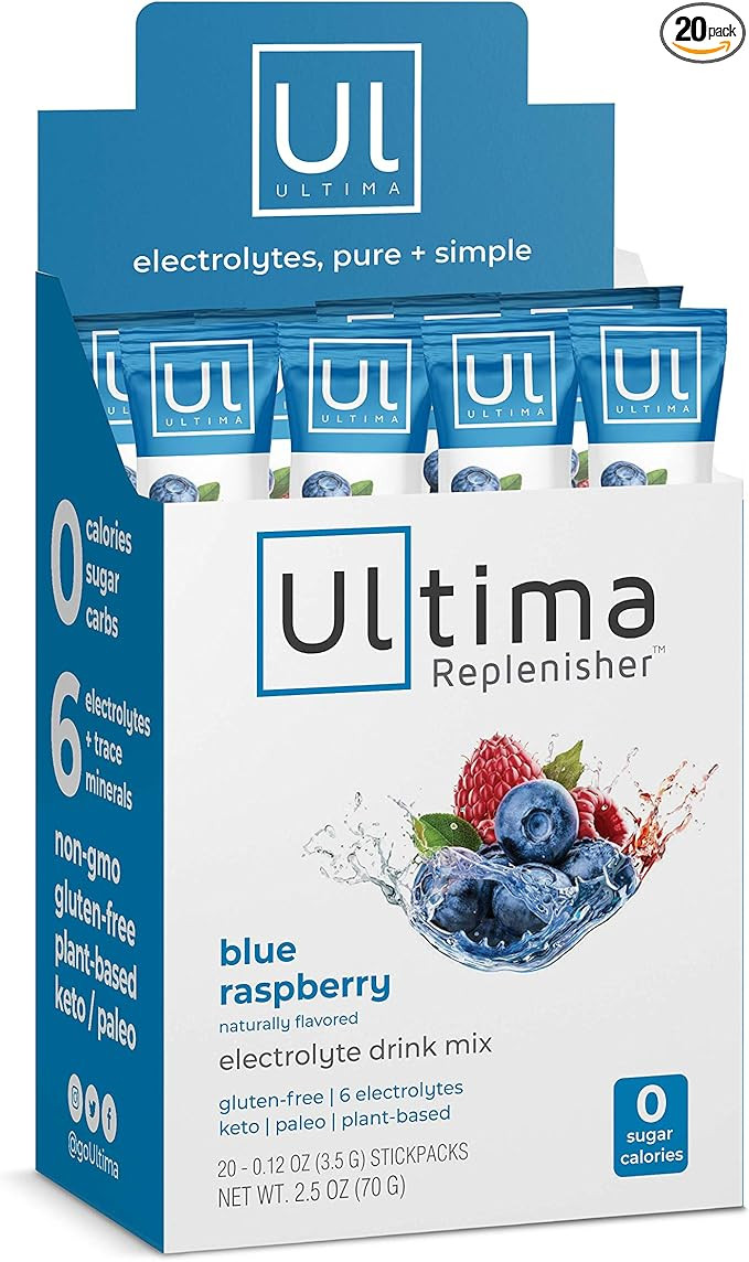 Ultima Replenisher Electrolyte Hydration Drink Mix, Blue Raspberry, 20 Serving Stickpack Box - Su... | Amazon (US)