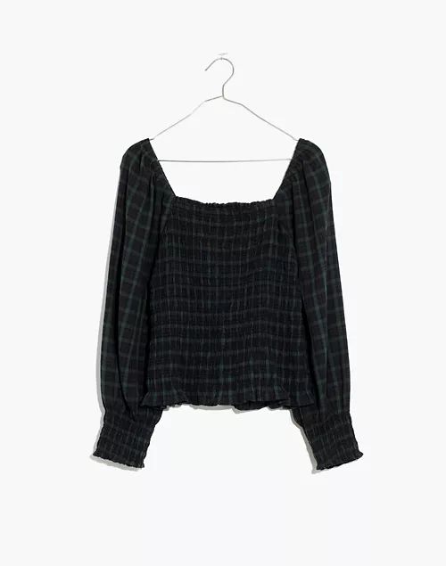 Lucie Bubble-Sleeve Smocked Top in Plaid | Madewell