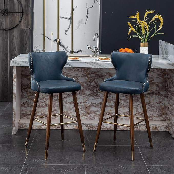 Roundhill Furniture Nevis Mid-Century Modern Faux Leather Tufted Nailhead Trim Barstool Set of 2,... | Amazon (US)