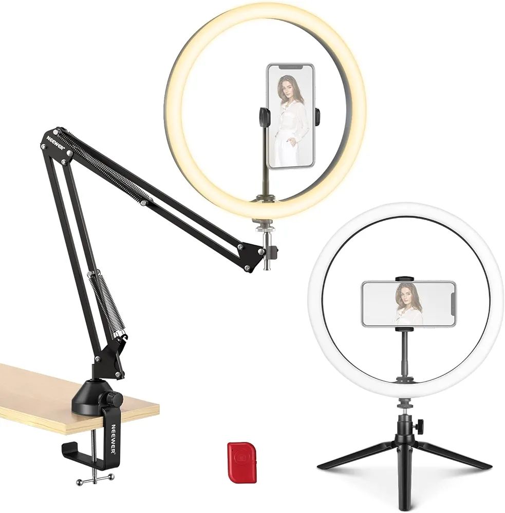NEEWER 12" LED Ring Light Kit, Bi Color Ring Light with Scissor Arm Stand, Desktop Tripod, Remote... | Amazon (US)
