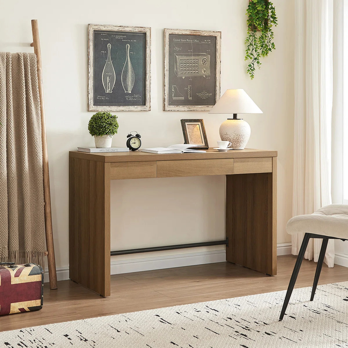 Boho Minimalist Wood Desk With Hidden Drawer | Wayfair North America