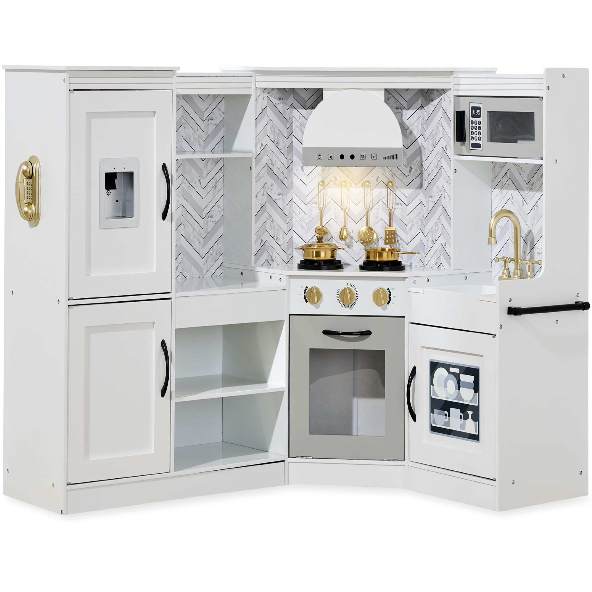 Best Choice Products Pretend Play Corner Kitchen, Ultimate Interactive Wooden Kids Playset w/Ligh... | Amazon (US)