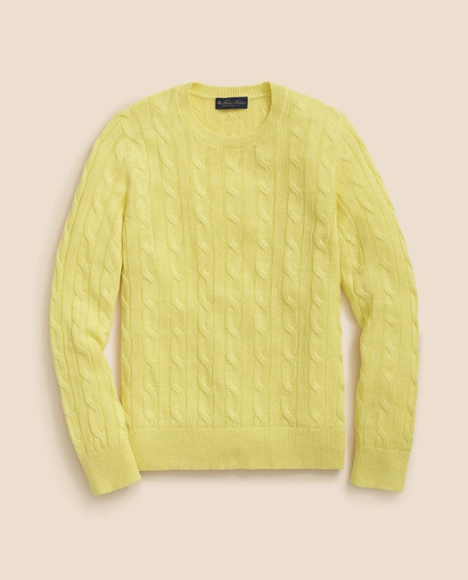 Brooks Brothers Men's Linen Cable Knit Sweater | Bright Yellow | Size XL | Brooks Brothers