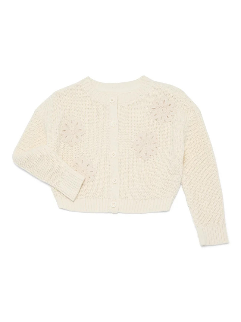Wonder Nation Toddler Girls Crewneck Cardigan with Long Sleeves, Sizes 12M-3T | Walmart (US)