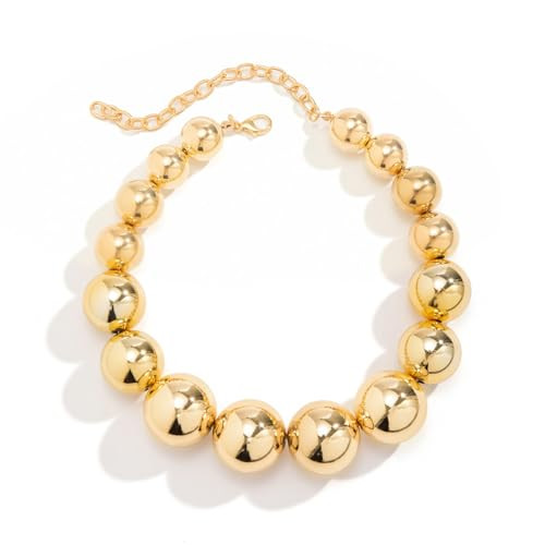 Chunky Gold Necklace Gold Beaded Necklaces for Women Statement Necklace Chunky Bead Ball Chain Necklace Big Pearl Choker Necklace Trendy Gold Jewelry | Amazon (US)