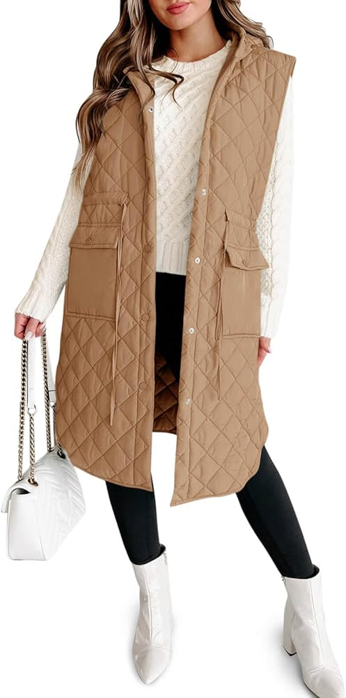 Tankaneo Women's Long Puffer Vest Sleeveless Hood Quilted Winter Outwear Warm Jackets Coats | Amazon (US)