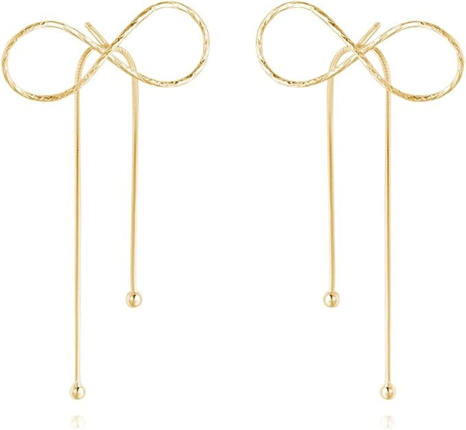 Reffeer Solid 925 Sterling Silver Bow Drop Earrings Dangle for Women Girls Bowknot Dangle Earring... | Amazon (US)
