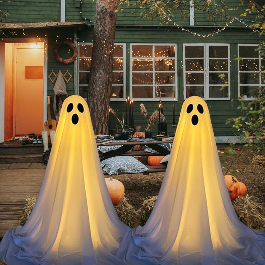 2 Pack Light up Halloween Decorations,Spooky Ghost Halloween Decor with Light,49“White Ghosts,H... | Amazon (US)