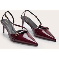 Burgundy Point Toe Buckle Detail Low Heel Courts | PrettyLittleThing UK